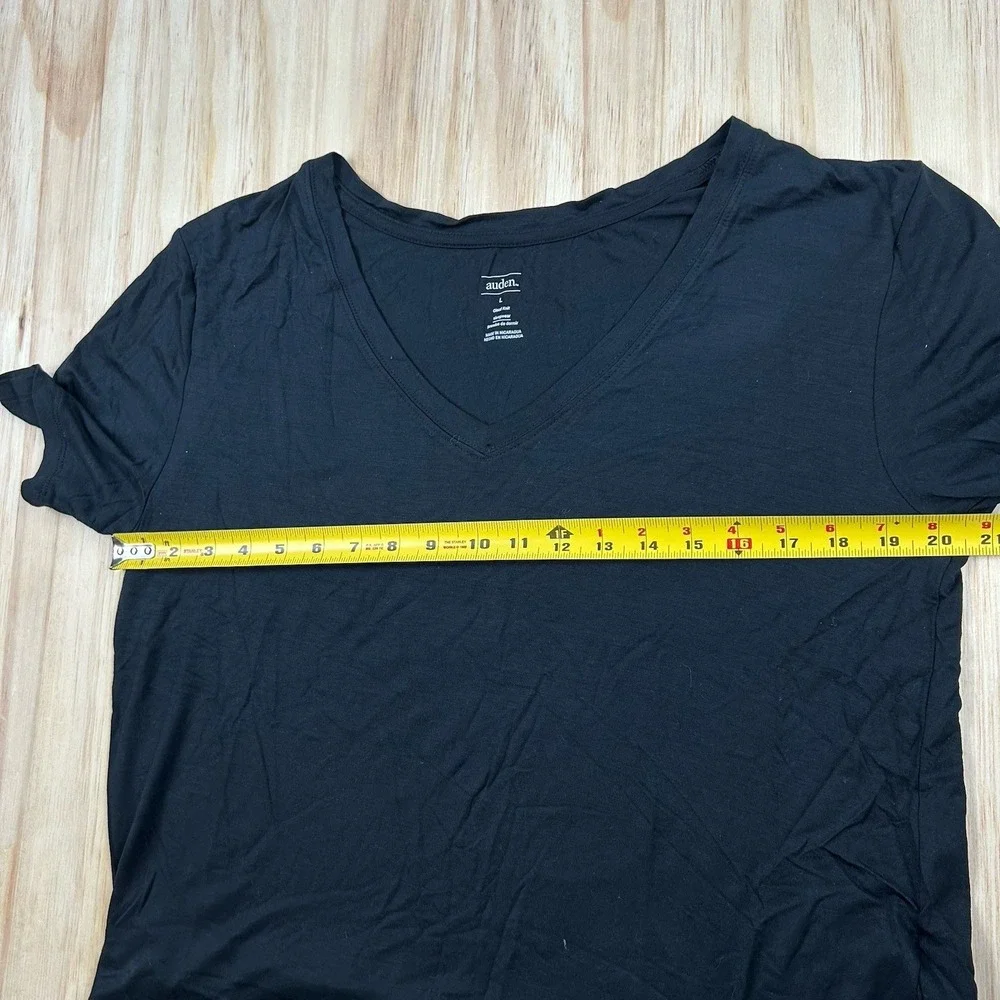 Auden NEW L V-Neck Cloud Knit Sleepwear Short Sleeve Tee‎ Top Black Women